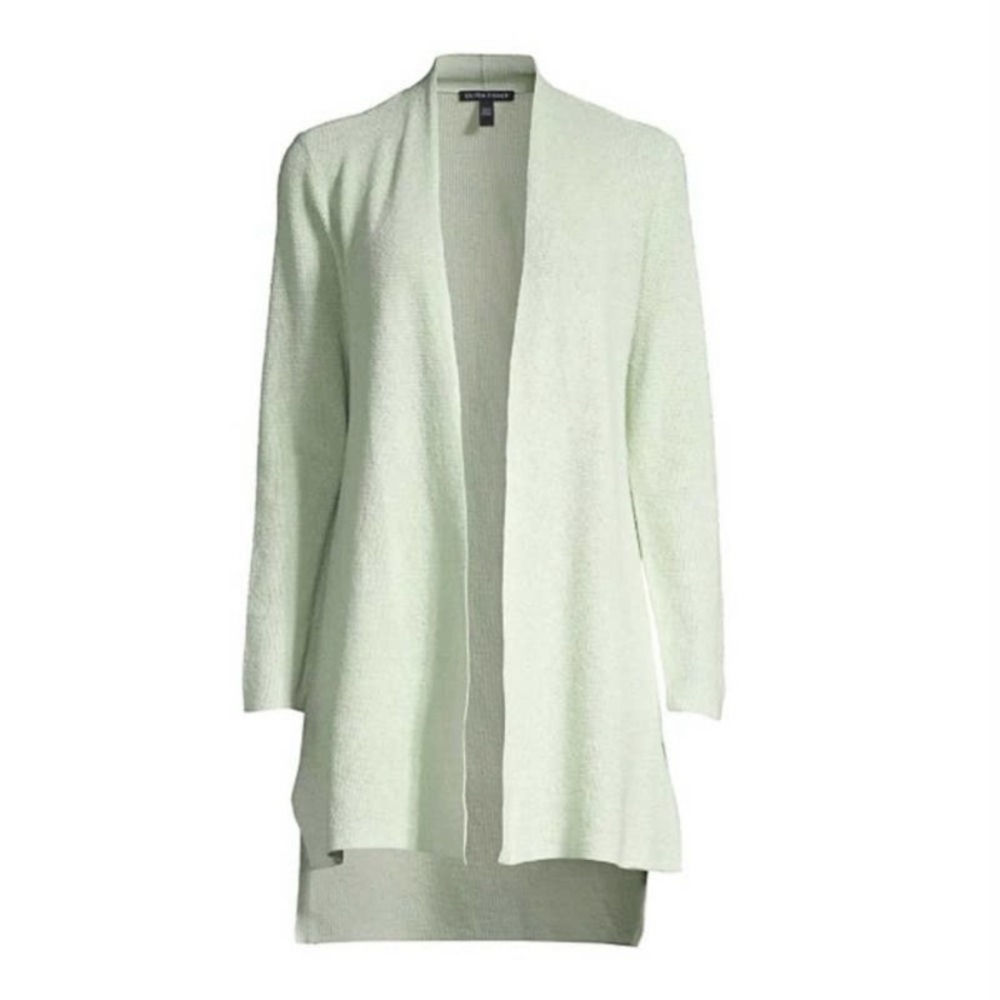 Eileen Fisher Mist Green Organic Linen Crepe Stretch Cardigan - Picture 8 of 8